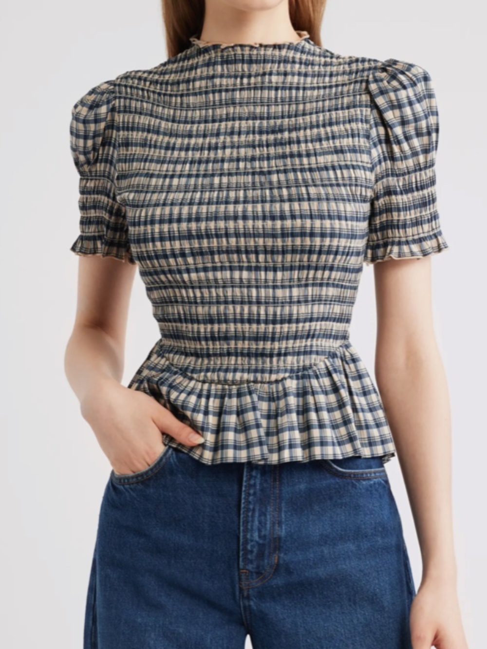 Reformation Aggie Smocked Ruffle Hem Top